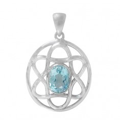 Oval Blue Topaz Pendant, Sterling Silver